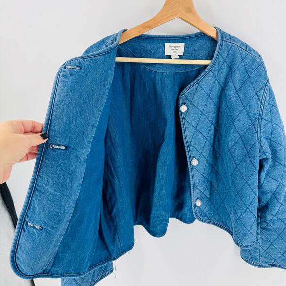 Kate Spade x Target Quilted Denim Jacket Blue Diamond Stitch Size L - Picture 3 of 8